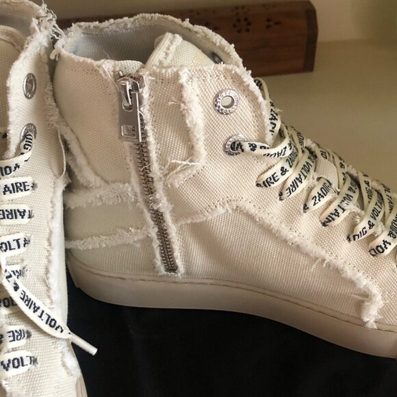 NIB ZADIG & VOLTAIRE Women's High Flash Distressed Canvas High Top Sneakers Size - Picture 10 of 14